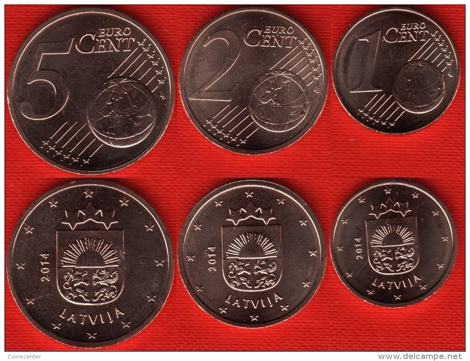 Latvia Set Of 3 Coins: 1 - 2 - 5 Euro Cents 2014 UNC - Latvia