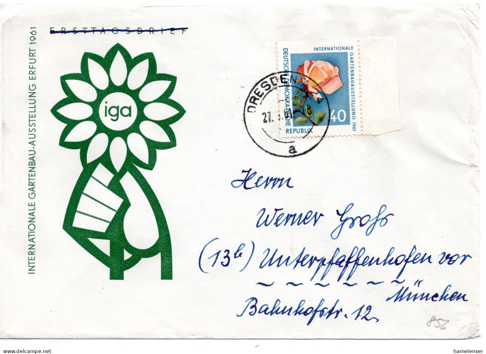 67128 - DDR - 1961 - 40Pfg IGA EF A Bf DRESDEN -> Westdeutschland - Covers & Documents