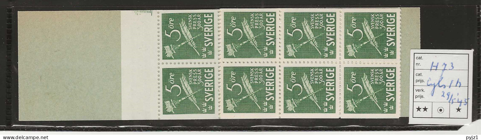 1945 MNH Sweden Booklet Facit H73 Postfris** - 1904-50