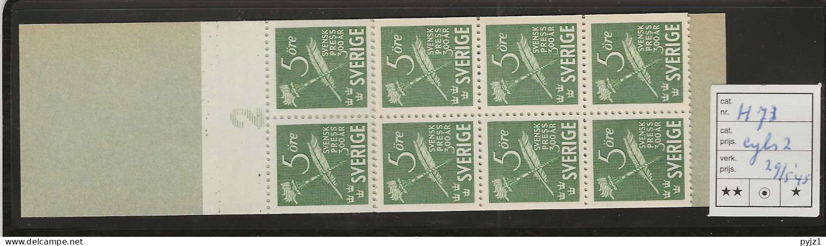 1945 MNH Sweden Booklet Facit H73 Postfris** - 1904-50