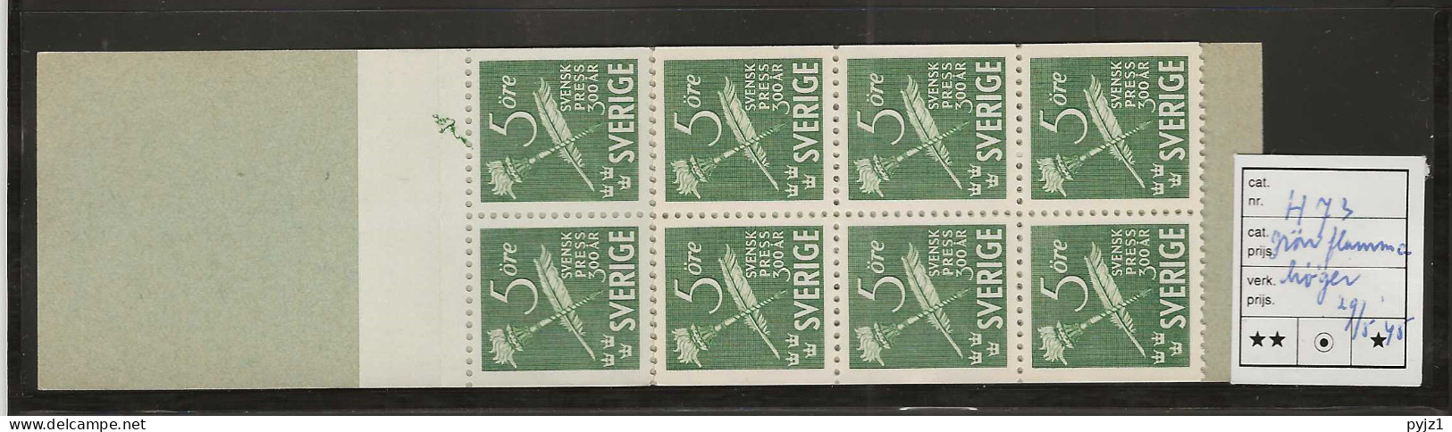 1945 MNH Sweden Booklet Facit H73 "green Flame" V2 Postfris** - 1904-50