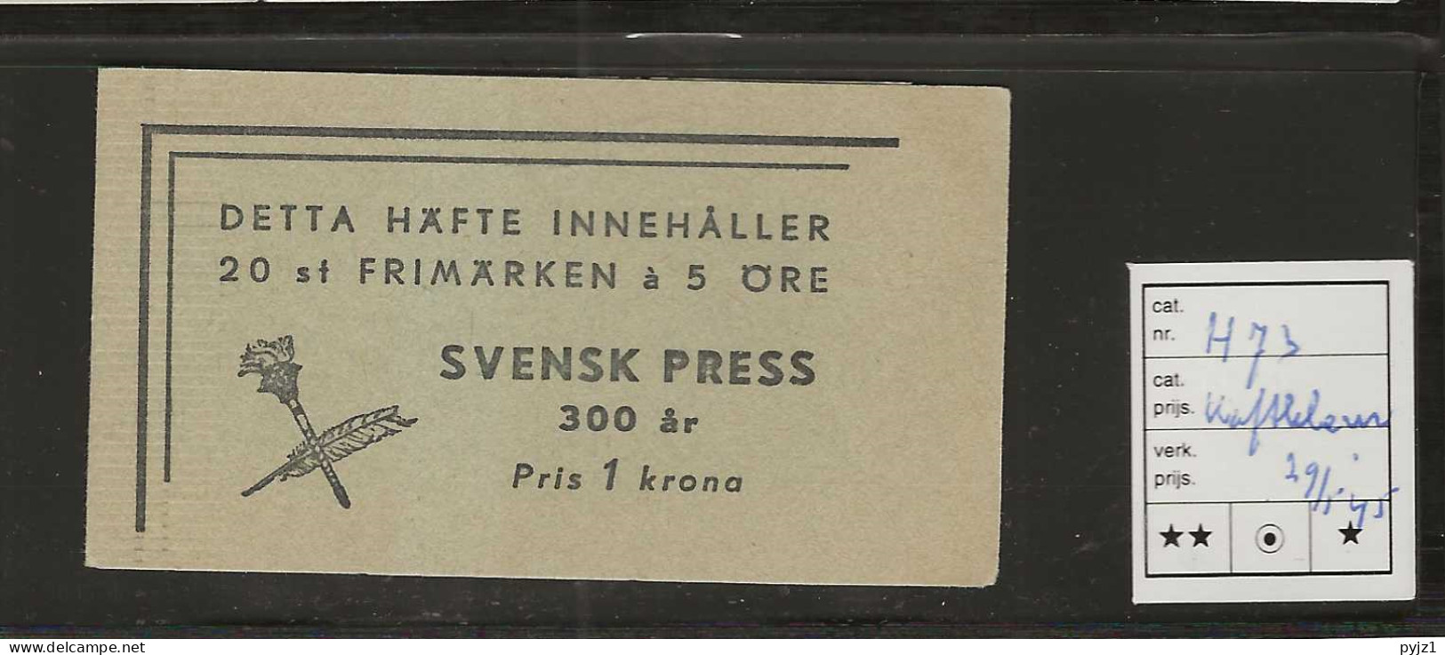 1945 MNH Sweden Booklet Facit H73 Postfris** - 1904-50