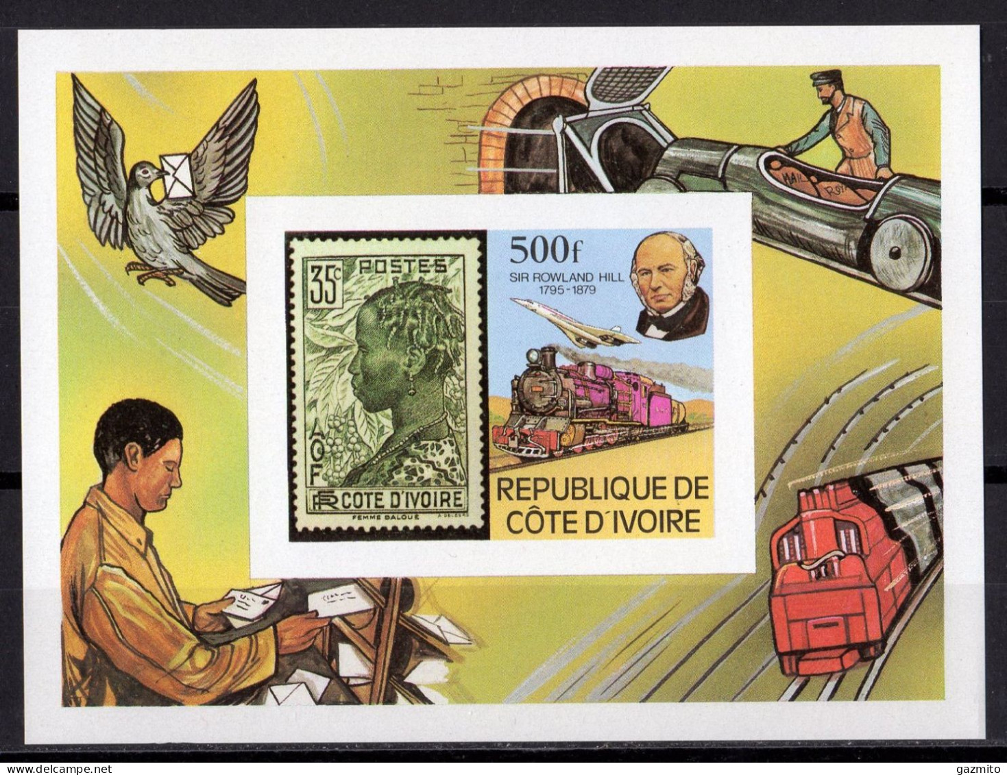 Ivory Coast 1981, Trains, Concorde, Roland Hill, Stamp On Stamp, 5val IMPERFORATED - Rowland Hill