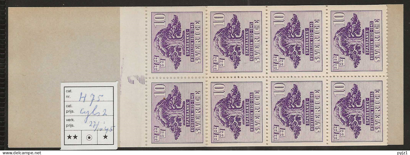 1945 MNH Sweden Booklet Facit H75 Cyls 2 Postfris** - 1904-50