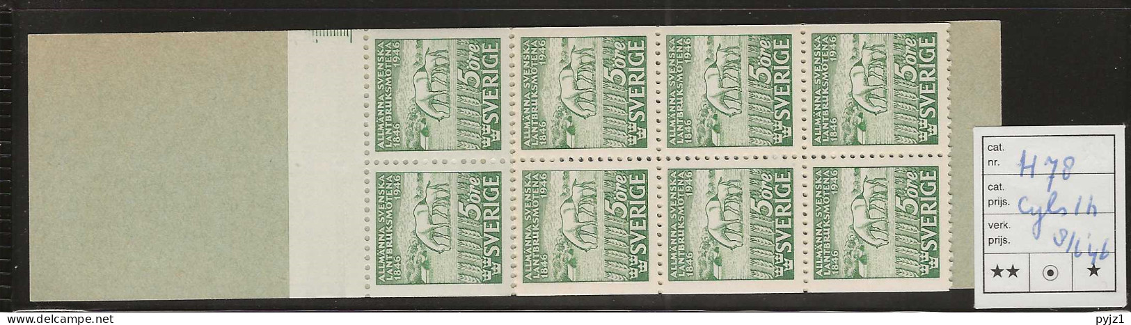 1946 MNH Sweden Booklet Facit H78 Cyls 1h Postfris** - 1904-50