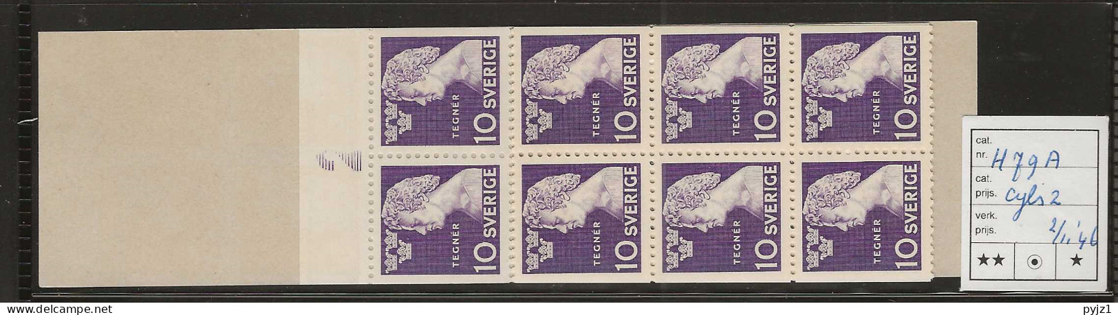 1946 MNH Sweden Booklet Facit H79A Cyls 2 (cover Without "tegner")  Postfris** - 1904-50