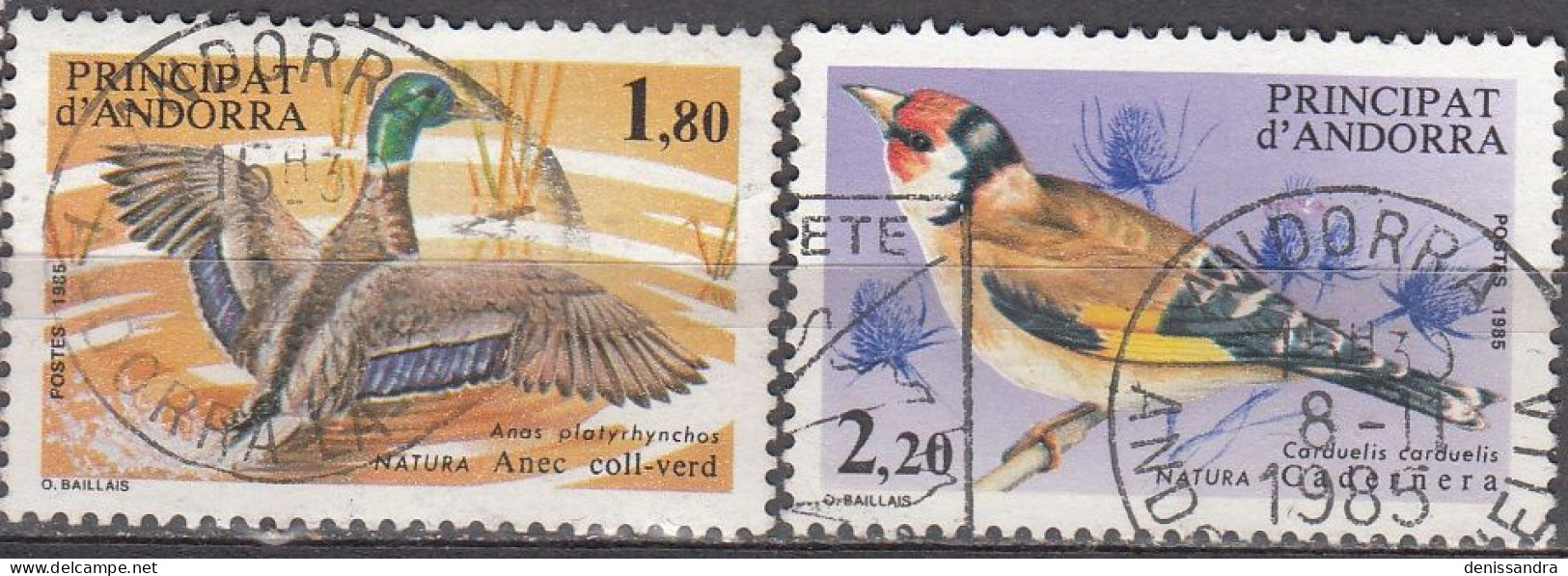 Andorre Français 1985 Michel 363 - 364 O Cote (2008) 1.65 € Oiseaux Cachet Rond - Used Stamps