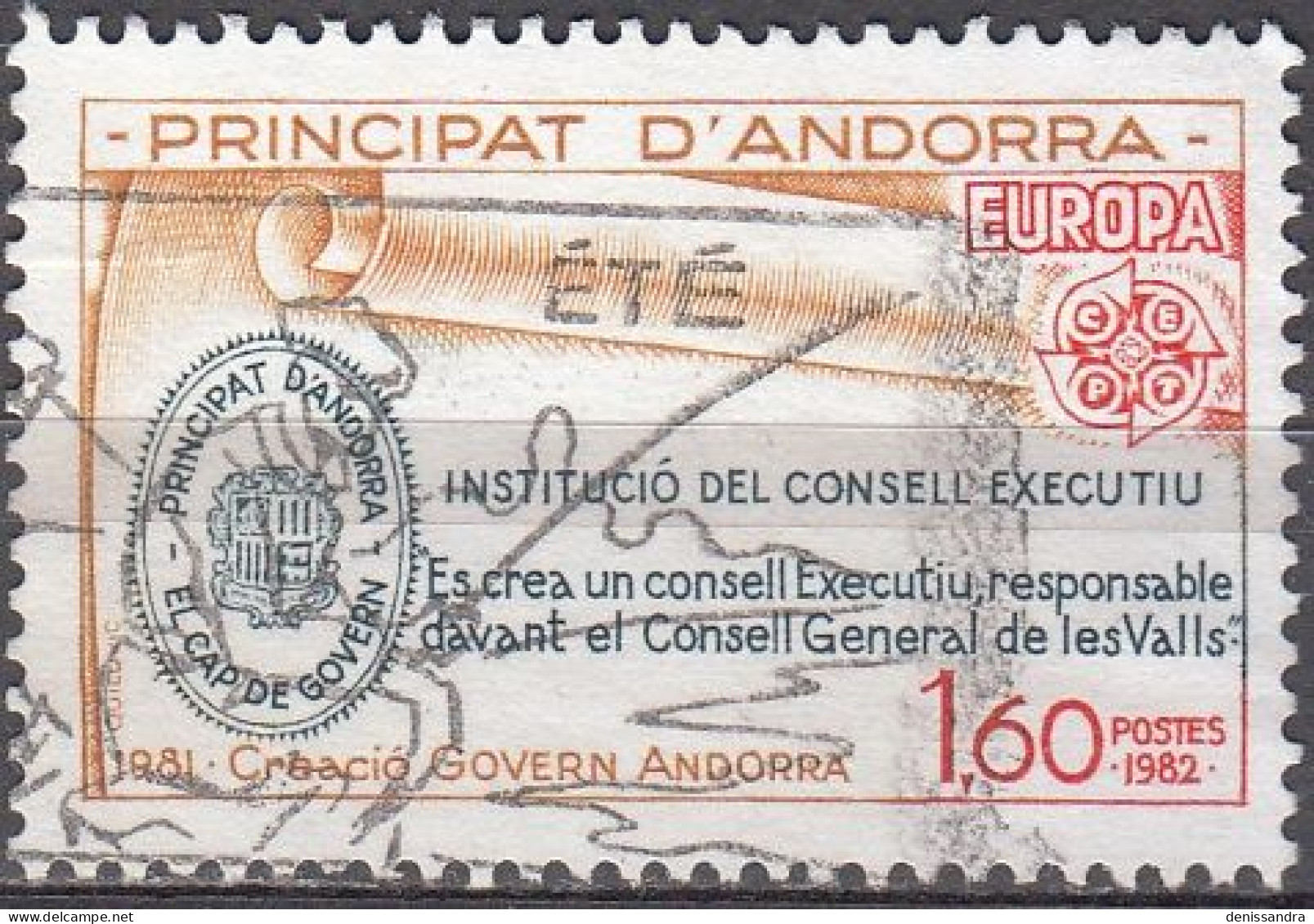 Andorre Français 1982 Michel 321 O Cote (2008) 1.00 € Europa CEPT Création Du Gouvernement Andorran - Usados