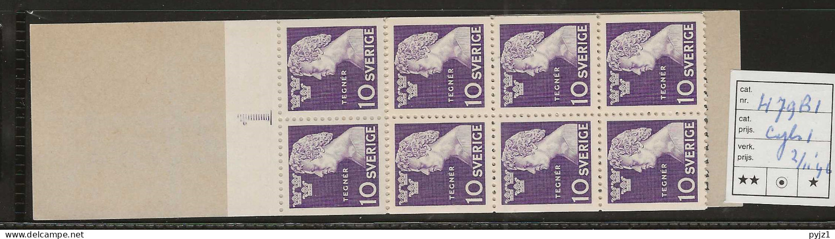 1946 MNH Sweden Booklet Facit H79B Cyls 1 (cover With "tegner")  Postfris** - 1904-50