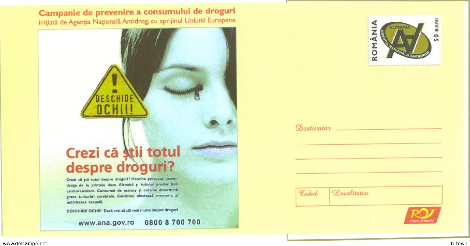 718  Campagne Antidrogues: PAP 2005 - Antidrug Campaign "Open Your Eyes". Stationery Cover From Romania. Drug Drogue - Droga