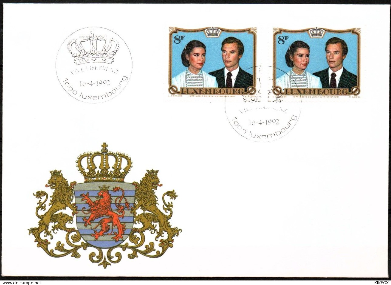 Luxembourg , Luxemburg ,1992, MI 1036 ,MARIAGE DU GRAND-DUC,VIVE EISE PRENZ , SONDERSTEMPEL - Cartas & Documentos