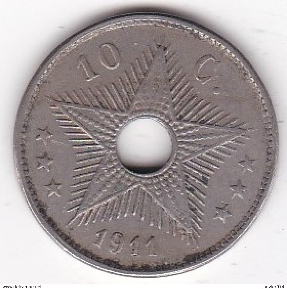 Congo Belge, 10 Centimes 1911, En Cupro Nickel, KM# 18 - 1910-1934: Alberto I