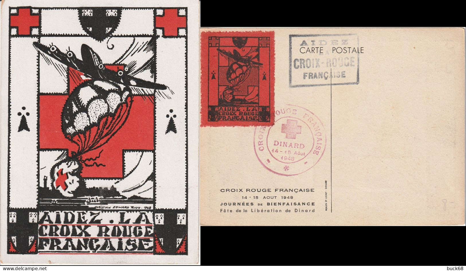 FRANCE Carte Postale (cindirella) Aidez La Croix-Rouge Française Fête De La Libération De Dinard 14 Et 15 Août 1948 - Cruz Roja