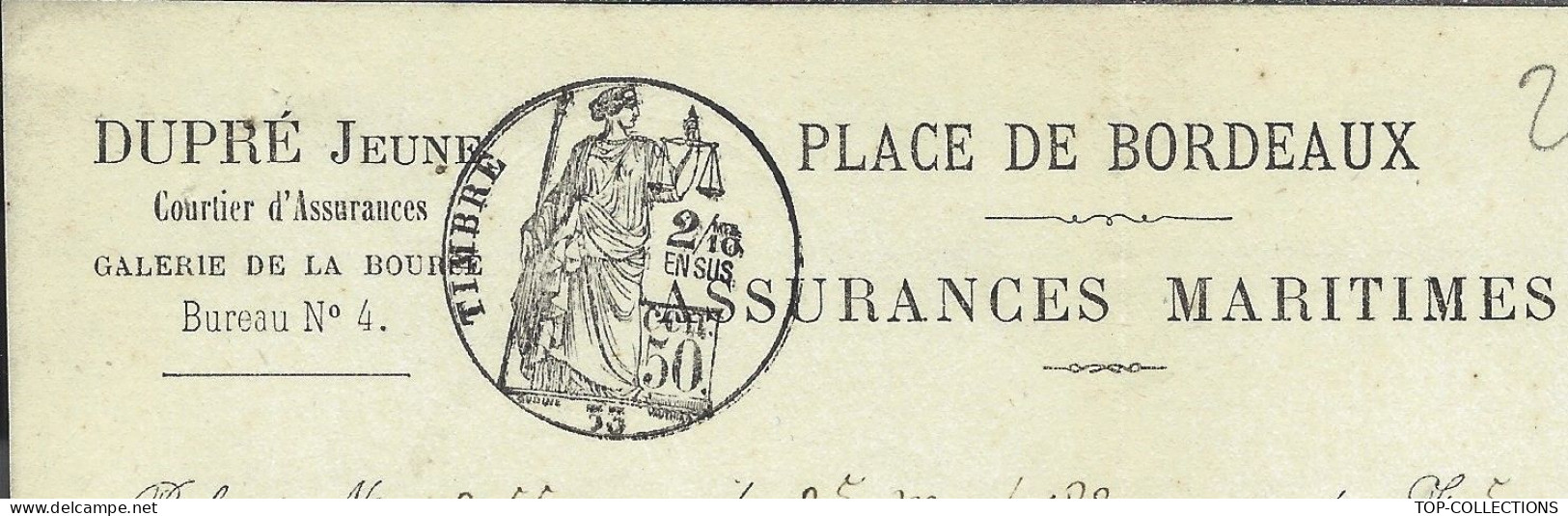 1880  NAVIGATION ASSURANCES MARITIMES Bordeaux Pour  Cayenne  Guyane CARGAISON Navire Coq  Avec  3 Assureurs - 1800 – 1899