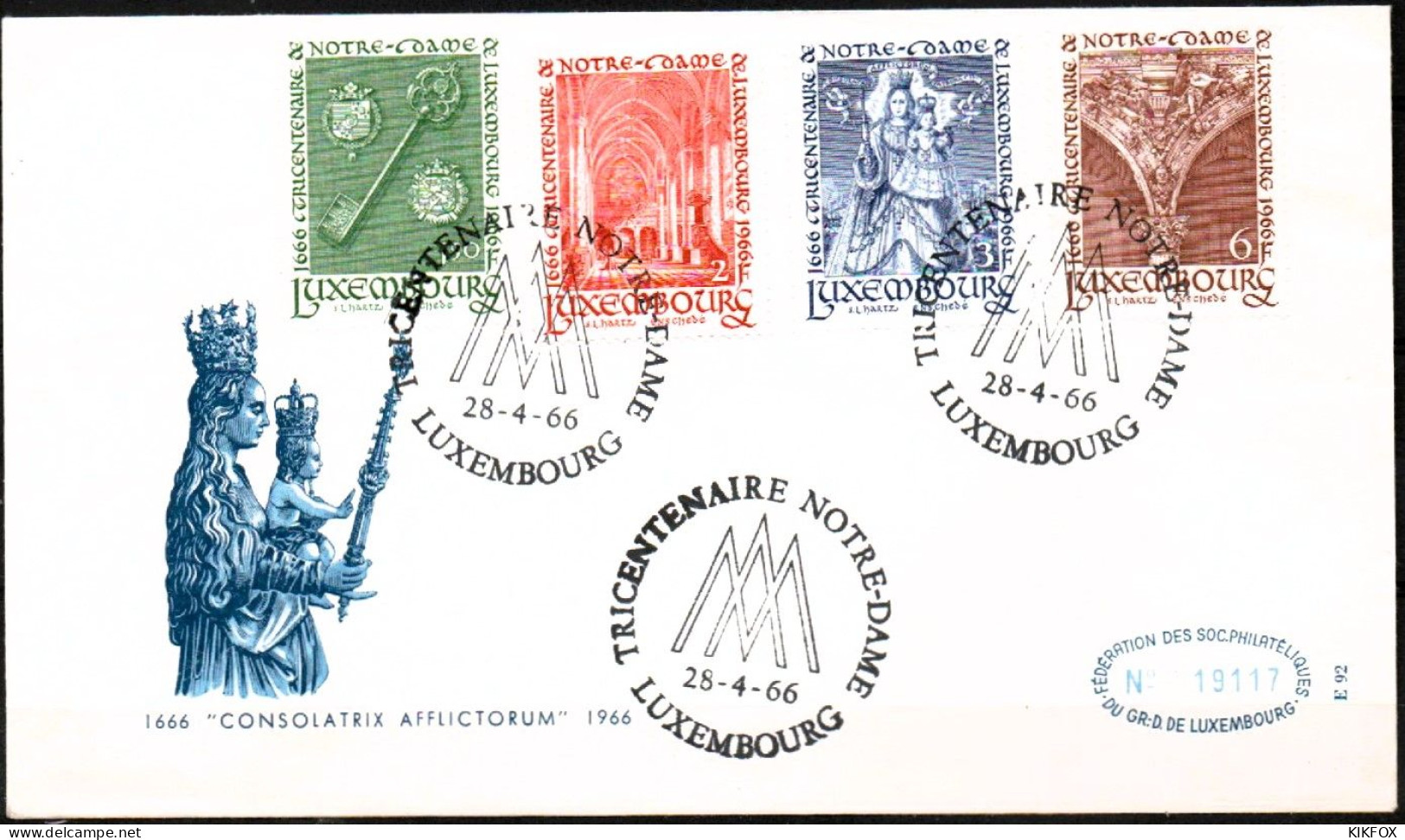 Luxembourg , Luxemburg ,1966, MI 729 - 732, SCHUTZPATRONIN DER STADT LUXEMBURG, ESST , SONDERSTEMPEL - Briefe U. Dokumente