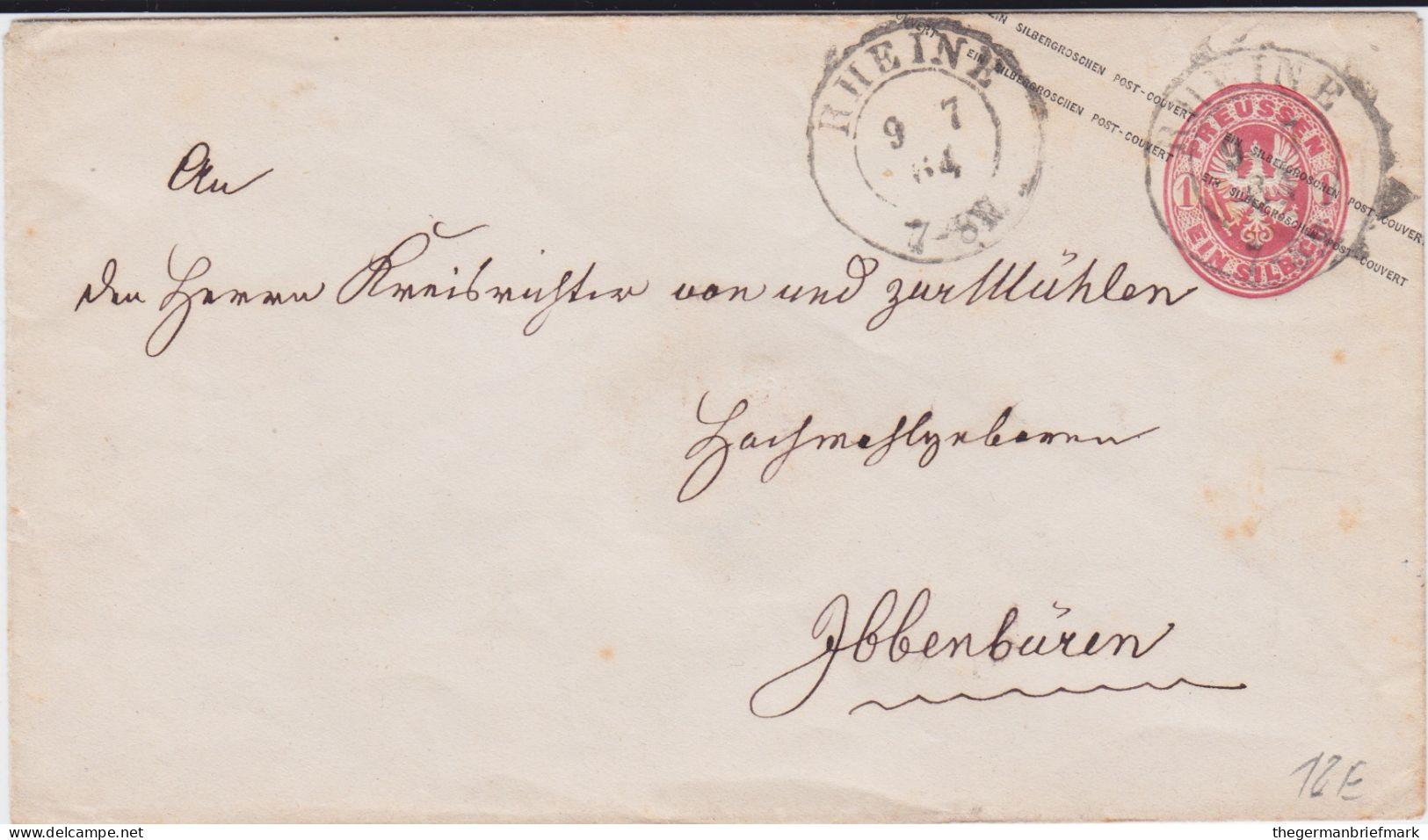 Preußen Ganzsache U 26 A K2 Rheine Westfalen N Ibbenbüren 1864 - Postwaardestukken