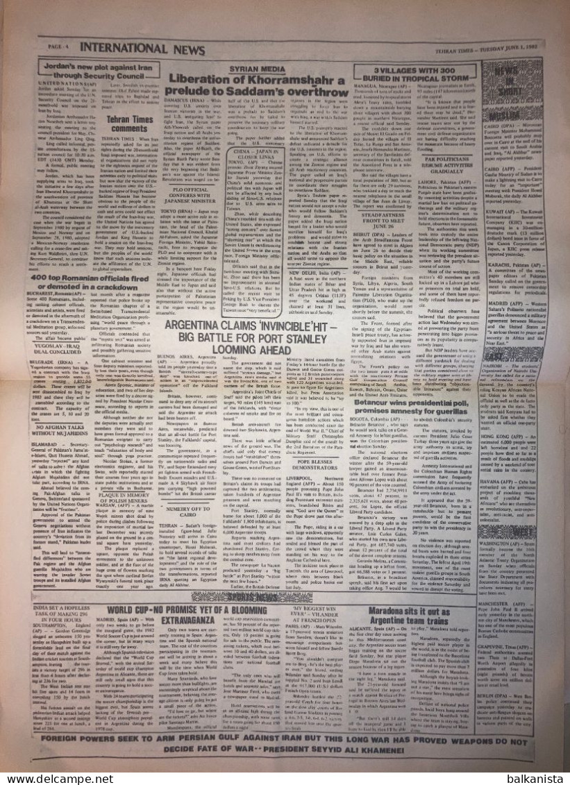 Iran - Tehran Times Newspaper 1 June 1982 - Sonstige & Ohne Zuordnung