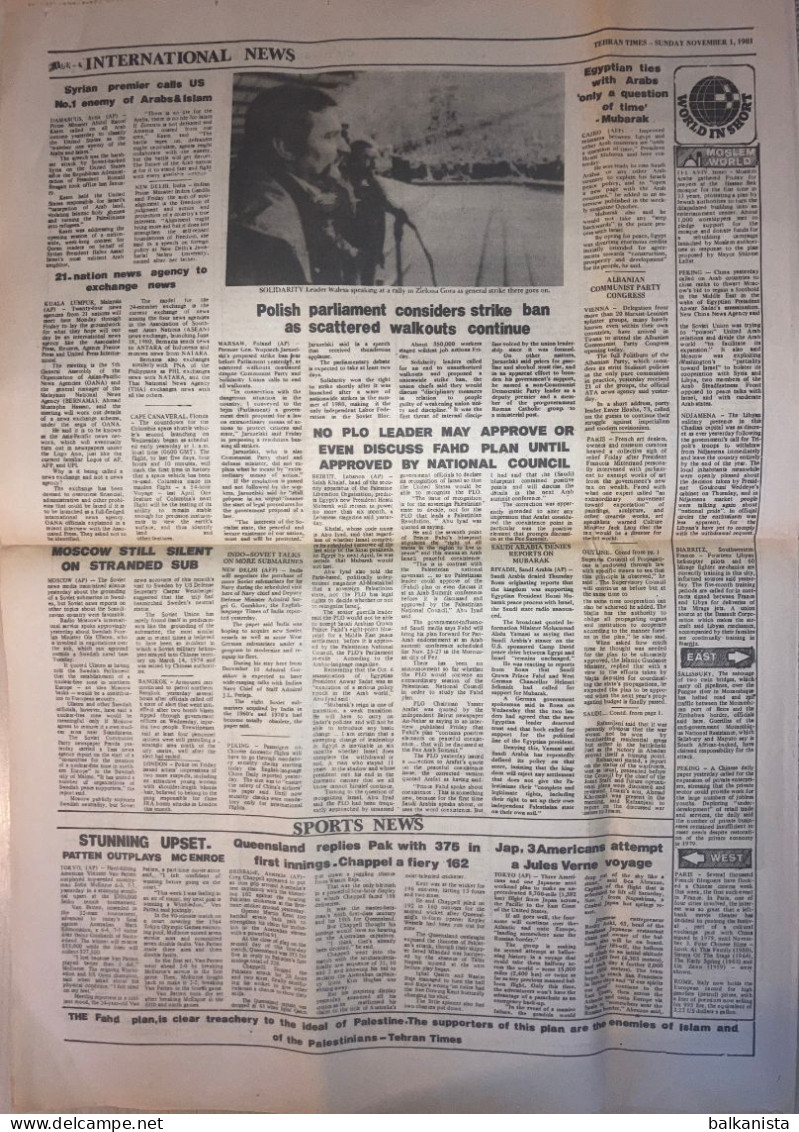 Iran - Tehran Times Newspaper 1 November 1981 Iran-Iraq War - Otros & Sin Clasificación