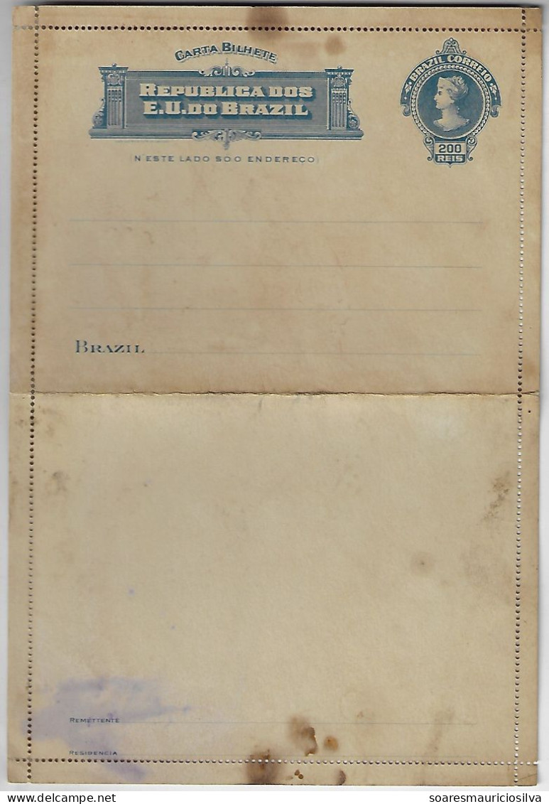 Brazil 1907 Postal Stationery Letter Sheet Stamp 200 Réis Type 1 N'ESTE Unused (catalog US$70) - Entiers Postaux