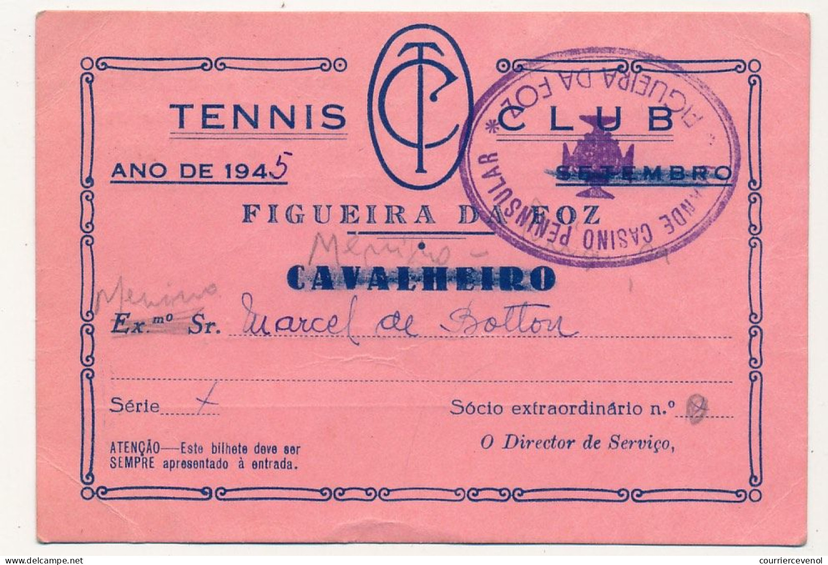 ESPAGNE - 2 Cartes Tennis Club Figueira Da Foz Et Sporting Club Oeiras - 1945 - Otros & Sin Clasificación