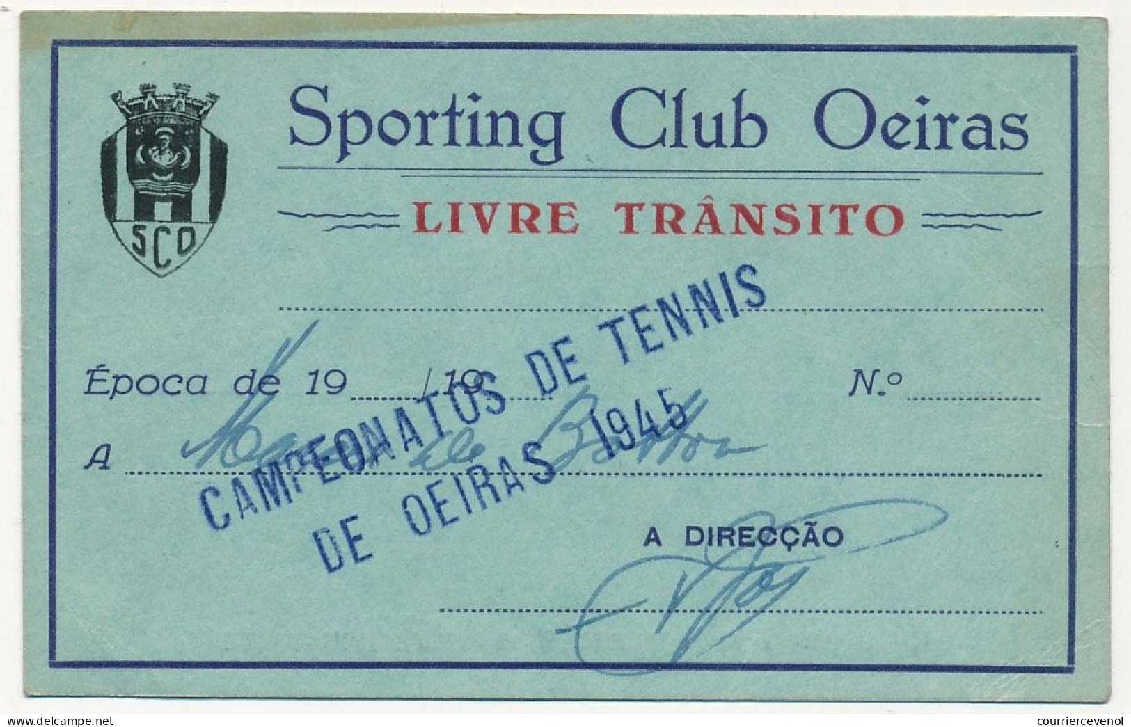ESPAGNE - 2 Cartes Tennis Club Figueira Da Foz Et Sporting Club Oeiras - 1945 - Autres & Non Classés