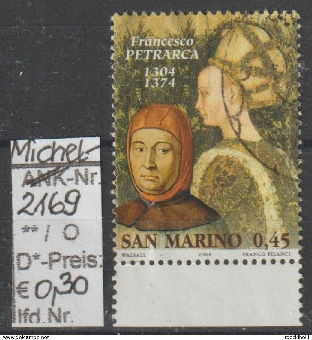 2004 - SAN MARINO - SM "Persönl. D. Literatur - F. Petrarca" 0,45 € Mehrf. - O  Gestempelt - S.Scan (2169o S.marino) - Usados