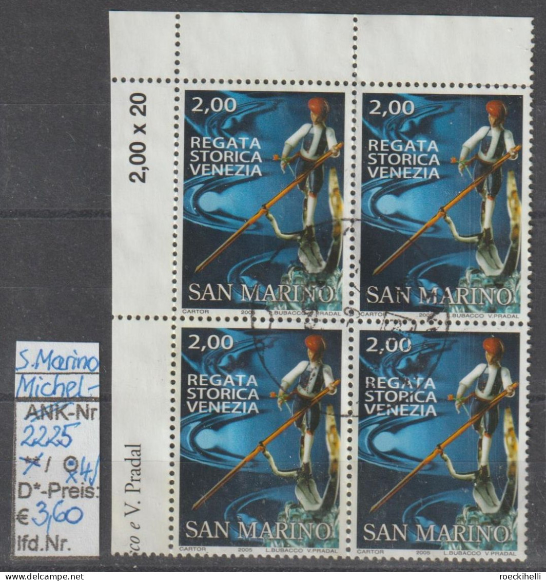 2005 - SAN MARINO - SM "Histor. Regatta,Venedig" 2,00 € Mehrf. - 4x O Gestempelt - S.Scan (2225o X4 S.marino) - Usati