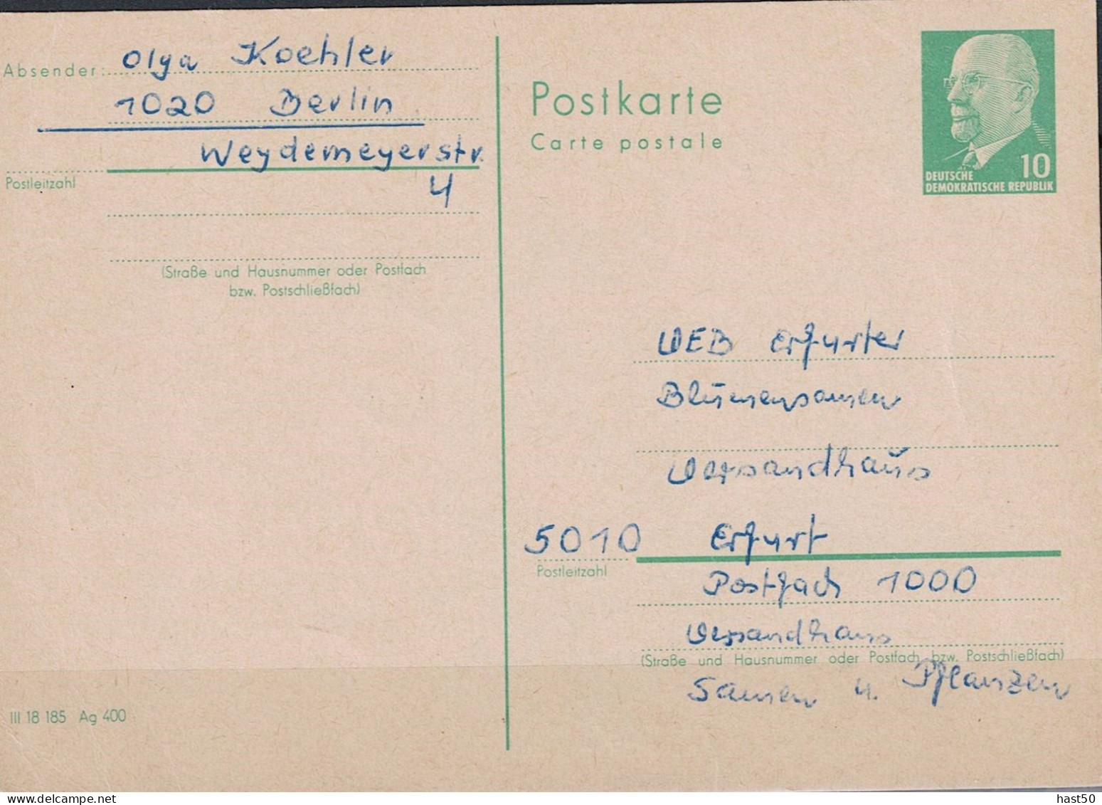 DDR GDR RDA - Postkarte W. Ulbricht  (MiNr: P 75) 1966 - Gelaufen, Aber Ohne Stempel - Postcards - Used