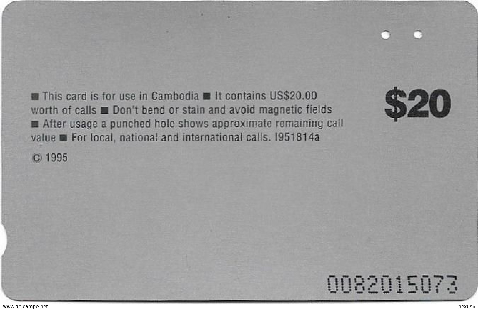 Cambodia - Telstra - Anritsu - Old Palace (I951814a), 1995, 20$, 110.000ex, Used - Cambodja