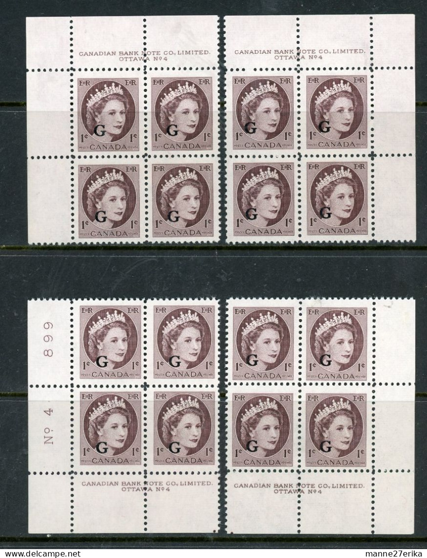 -Canada-19Plate Blocks - "Queen Elisabeth II"  MNH **  Overprinted 'G' - Sovraccarichi