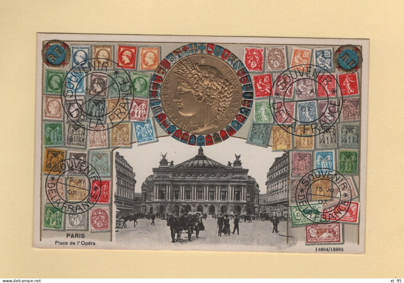 Timbres - Souvenir De La France - Paris - Place De L'Opera - Carte Gauffree - Briefmarken (Abbildungen)