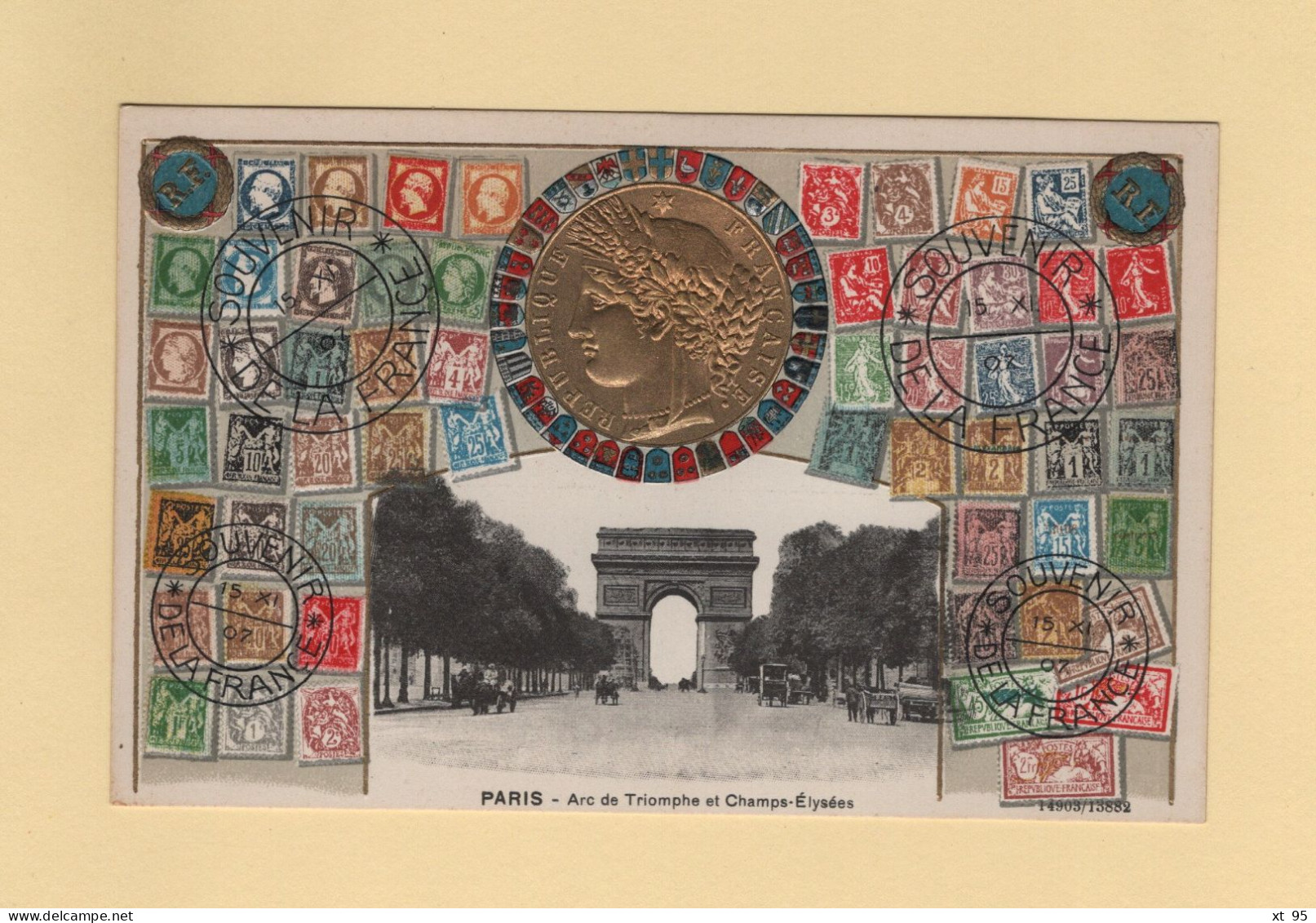 Timbres - Souvenir De La France - Paris - Arc De Triomphe Champs Elysees - Carte Gauffree - Timbres (représentations)