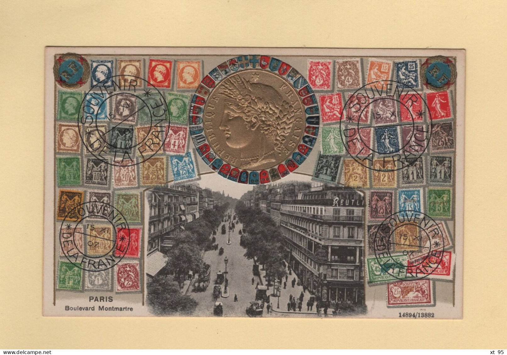 Timbres - Souvenir De La France - Paris - Boulevard Montmartre - Carte Gauffree - Briefmarken (Abbildungen)