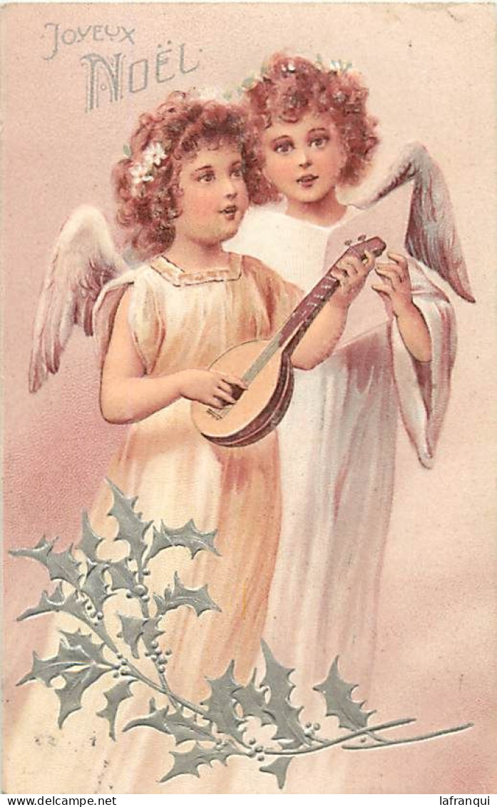 Themes Div-ref RR562-carte Fantaisie Gaufrée -enfants -anges - Angelots - Joyeux Noel - - Anges