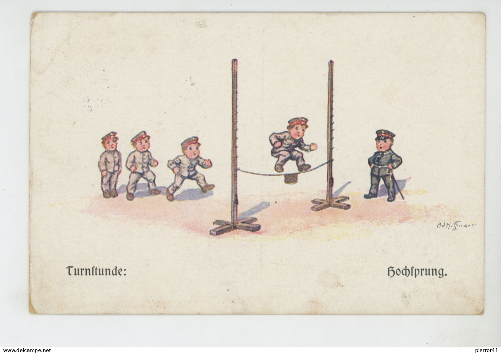 Illustrateur HOFFMANN - MILITARIA - HUMOUR - Jolie Carte Fantaisie Humoristique Militaire "Turnstunde - Hochsprung " - Hoffmann, Ad.
