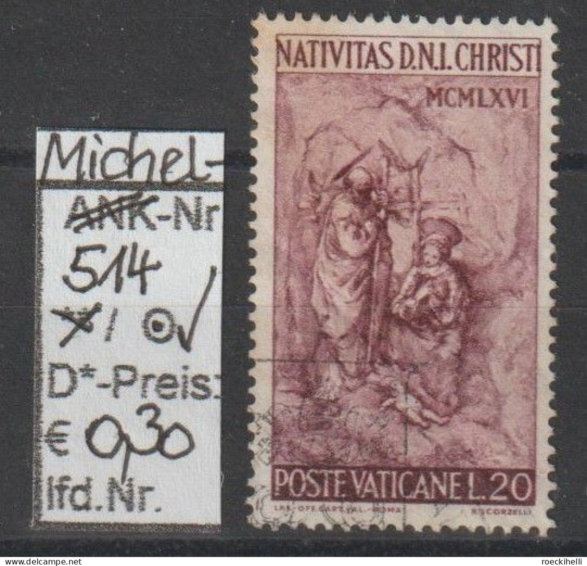 1966 - VATIKAN - SM "Weihnachten - R.Scorzelli" 20 L Violett - O  Gestempelt - S.Scan (514o Vatikan) - Oblitérés
