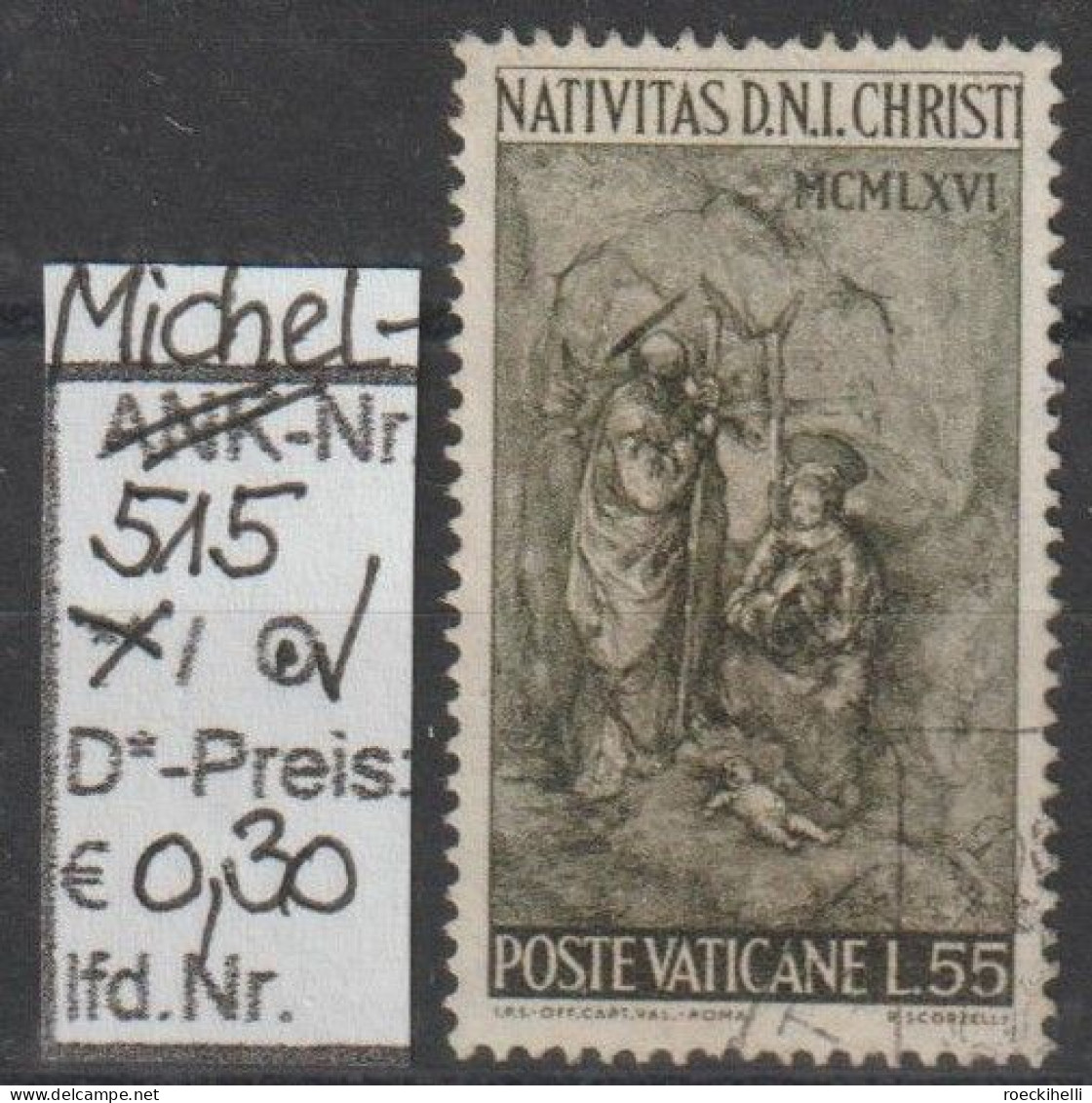 1966 - VATIKAN - SM "Weihnachten - R.Scorzelli" 55 L Schw'oliv - O  Gestempelt - S.Scan (515o Vatikan) - Used Stamps