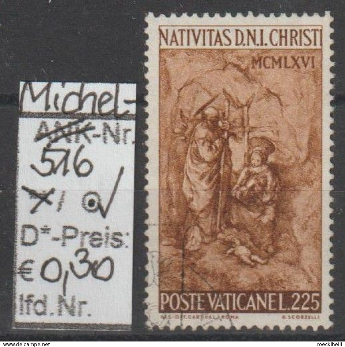 1966 - VATIKAN - SM "Weihnachten - R.Scorzelli" 225 L Dkl'braunocker - O  Gestempelt - S.Scan (516o Vatikan) - Oblitérés