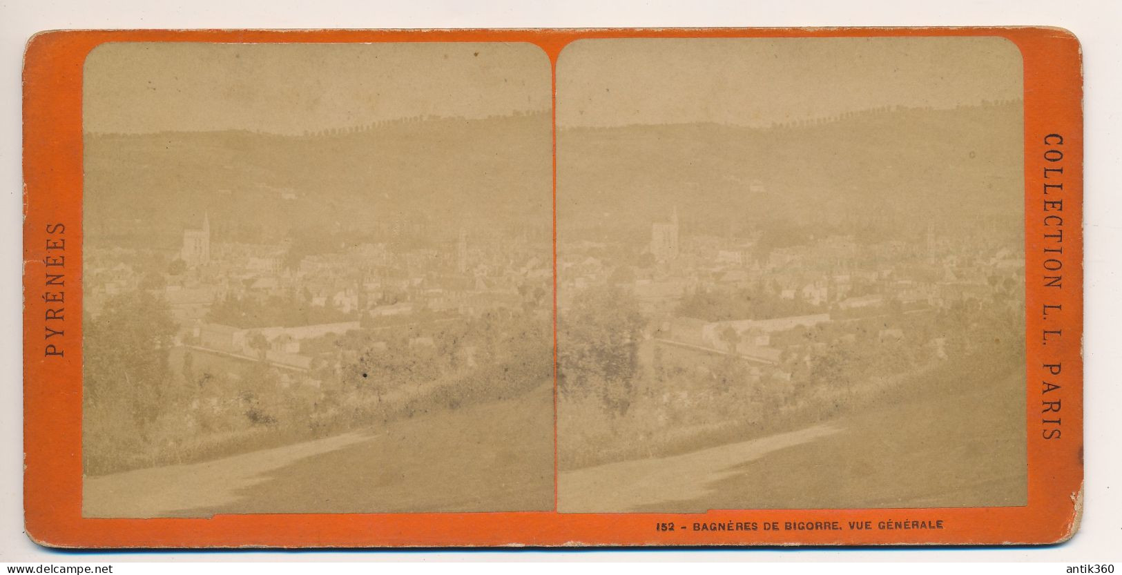 Photographie Ancienne Vue Stéréoscopique Vue Panoramique De Bagnères De Bigorre Pyrénées Collection L.L. Paris - Stereoscoop