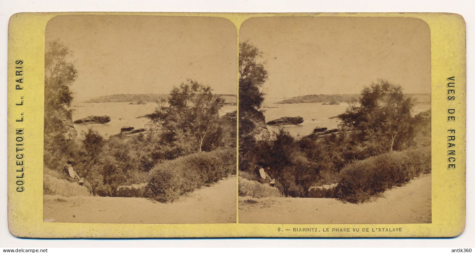 Rare Photographie Ancienne Vue Stéréoscopique BIARRITZ Le Phare De L'Atalaye + Commentaire Au Dos Collection L.L. Paris - Stereoscopic