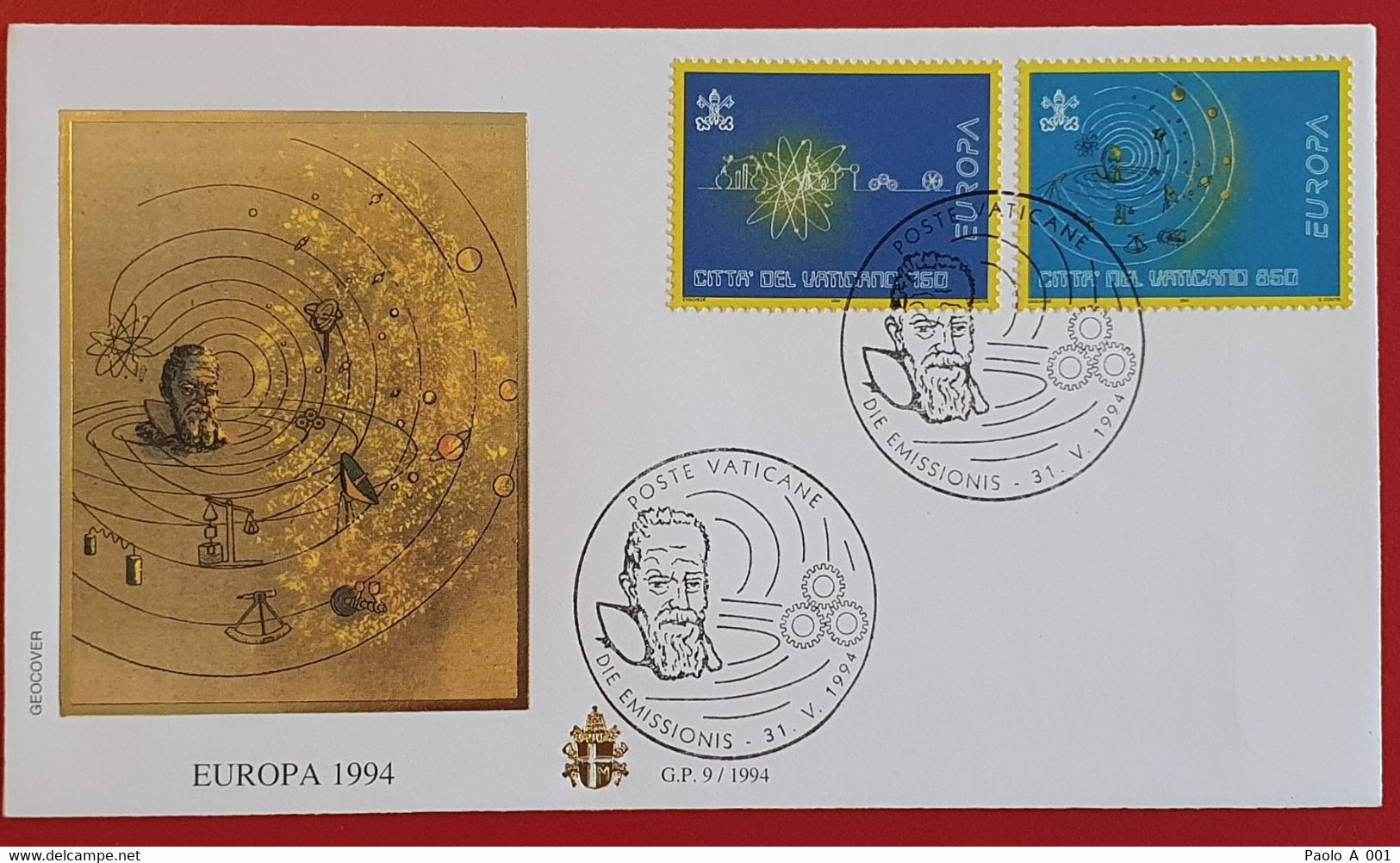 VATICANO VATICAN EUROPE EUROPA 1994 DISCOVERIES SOLAR SYSTEM ATOMIC MODEL FDC SCOPERTE SISTEMA SOLARE - Briefe U. Dokumente