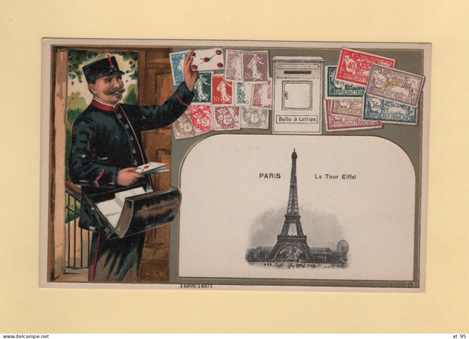 Timbres - Facteur - Paris - La Tour Eiffel - Carte Gauffree - Briefmarken (Abbildungen)