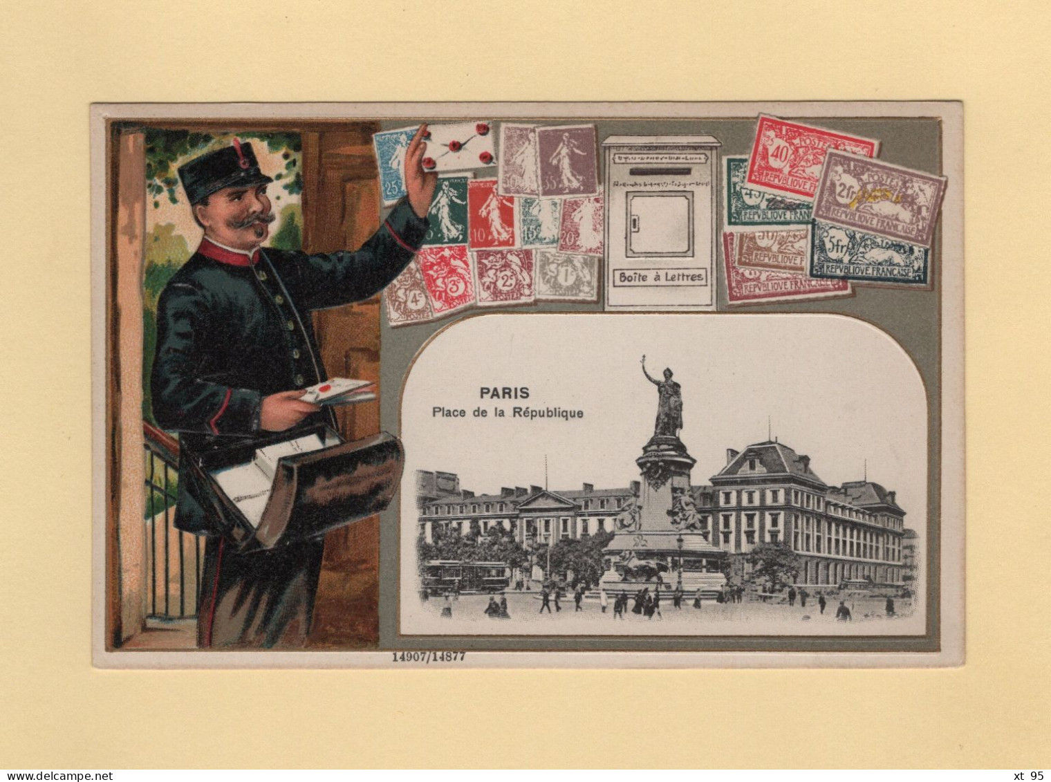 Timbres - Facteur - Paris - Place De La Republique - Carte Gauffree - Briefmarken (Abbildungen)