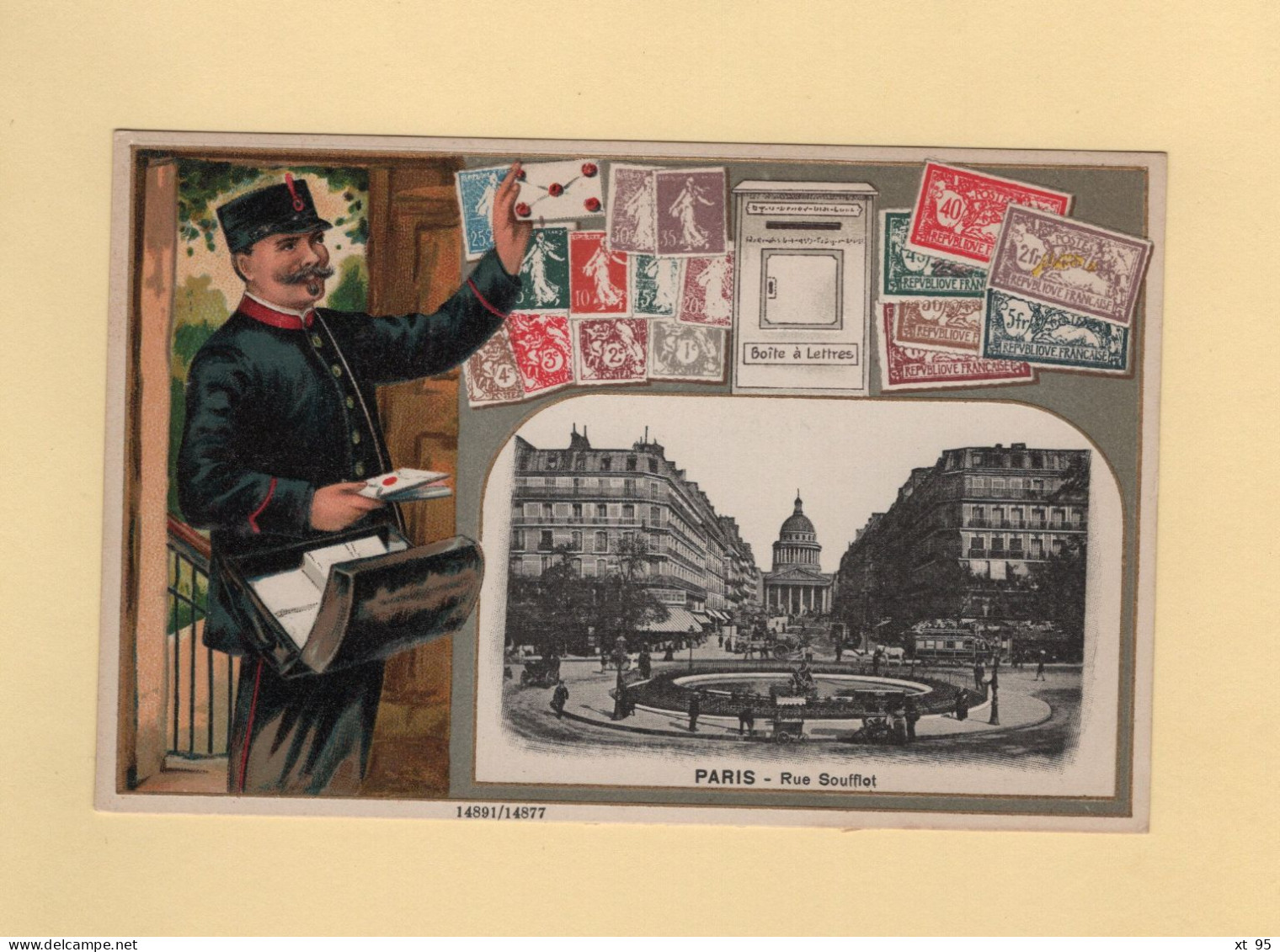 Timbres - Facteur - Paris - Rue Soufflot - Carte Gauffree - Stamps (pictures)
