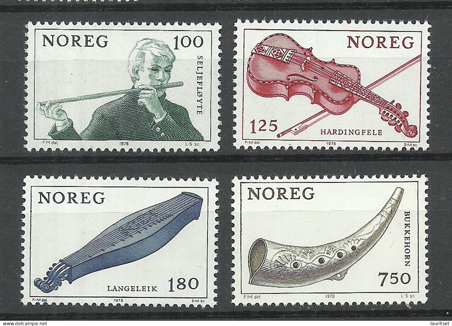 NORWAY 1978 Michel 783 - 786 MNH Musikinstrumente - Musique