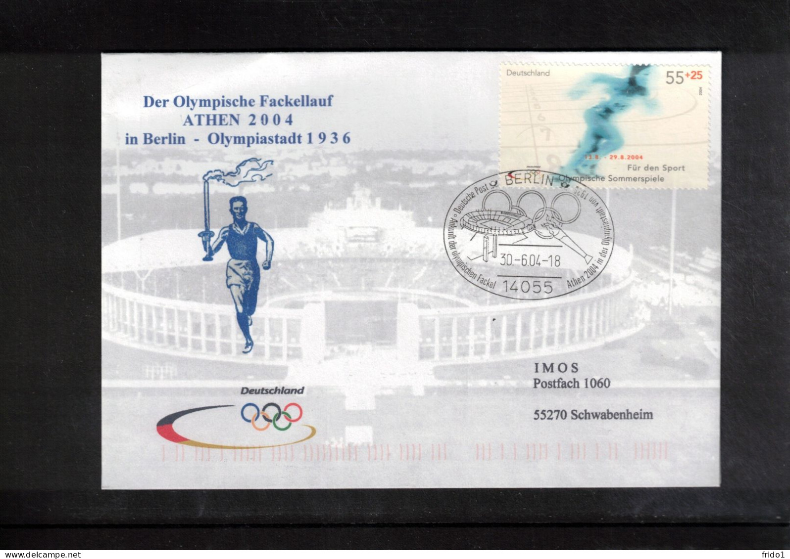 Germany / Deutschland 2004 Olympic Games Athens - Torch Running In Olympic Games Town Berlin 1936 Interesting Cover - Summer 2004: Athens