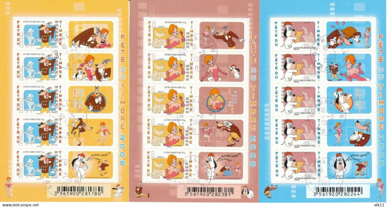 France 2008 - F4149A-50-51A F160A-61-62A Bloc Feuillets Adhésifs Fête Du Timbre Tex Avery - Oblitéré - Used Stamps