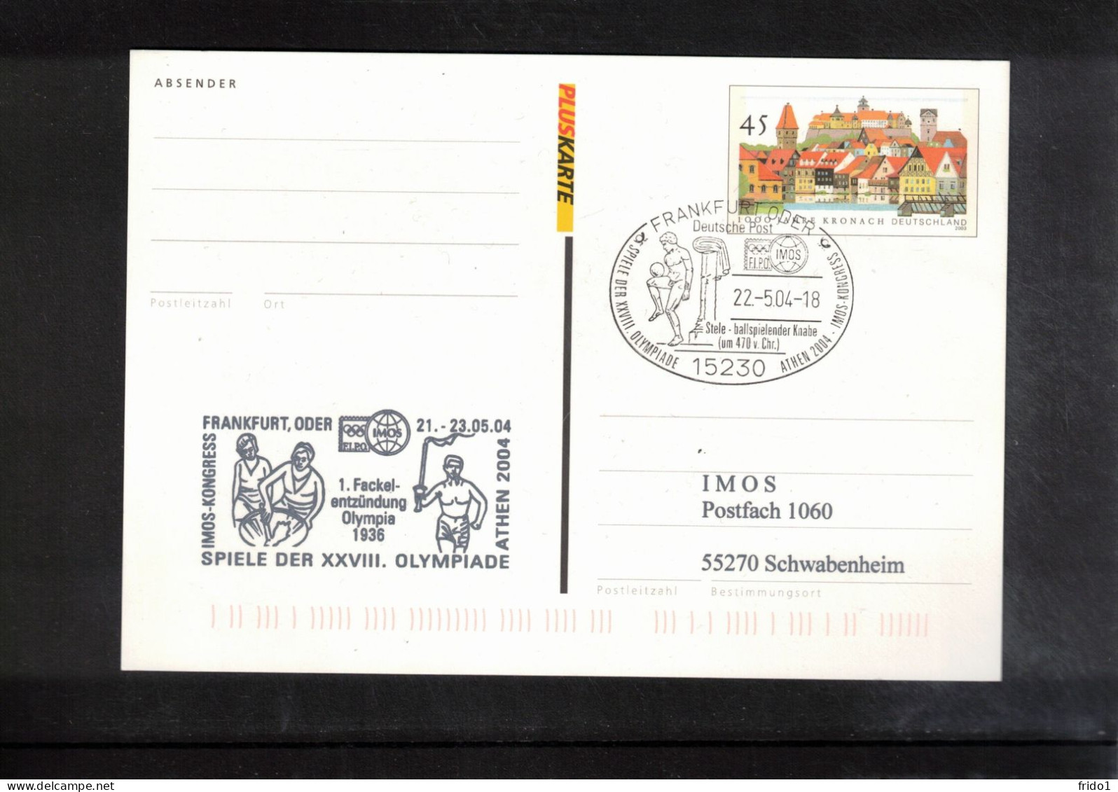 Germany / Deutschland 2004 Olympic Games Athens - IMOS Congress Frankfurt Oder Interesting Cover - Summer 2004: Athens