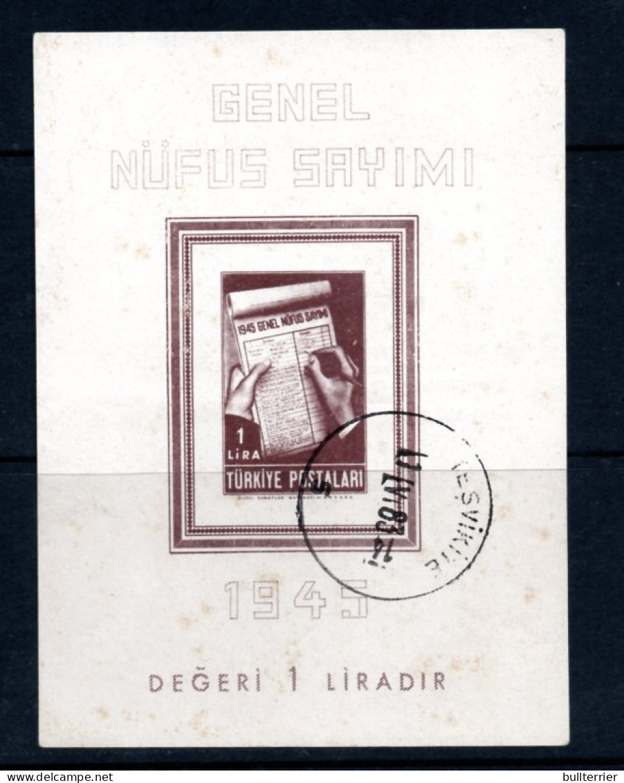 TURKEY - 1945 - NATIONAL CENSUS  SOUVENIR SHEET MINT USED   , SG CAT £60 - Ongebruikt