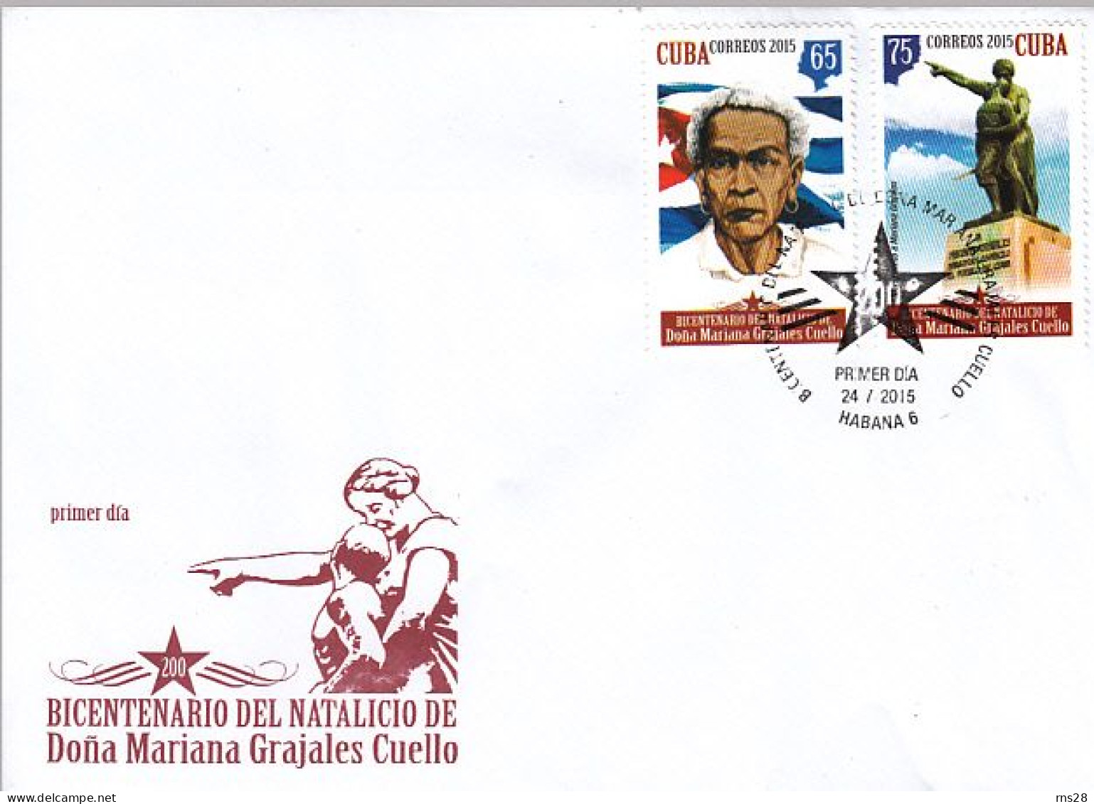 CUBA 2015  FDC Sc  5710-11  Dona Mariana Grajales Cuello - Brieven En Documenten